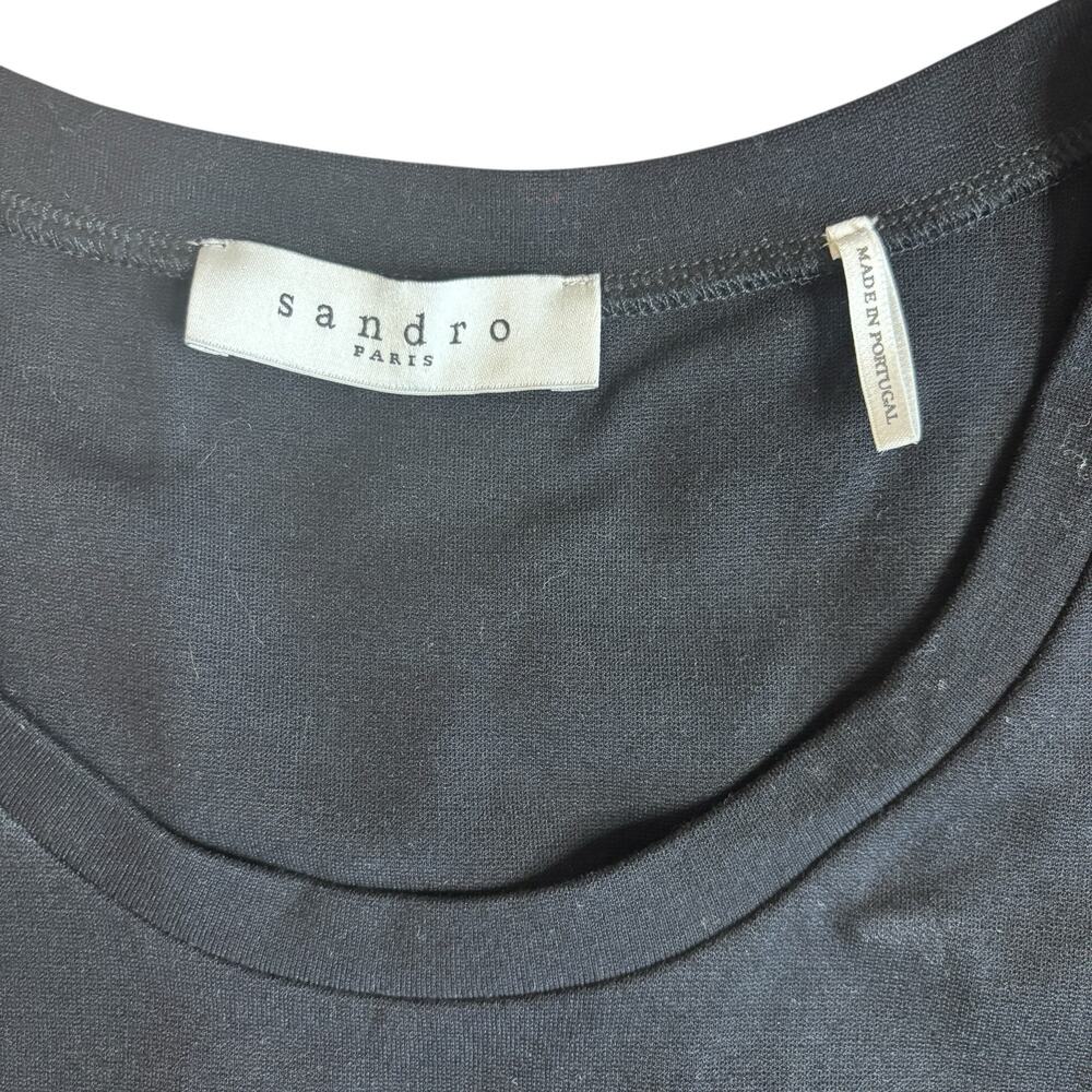 Sandro Paris Black Cutout Back Mini Dress Calf Leather Trim EU 3/ US 6 - Picture 12 of 14